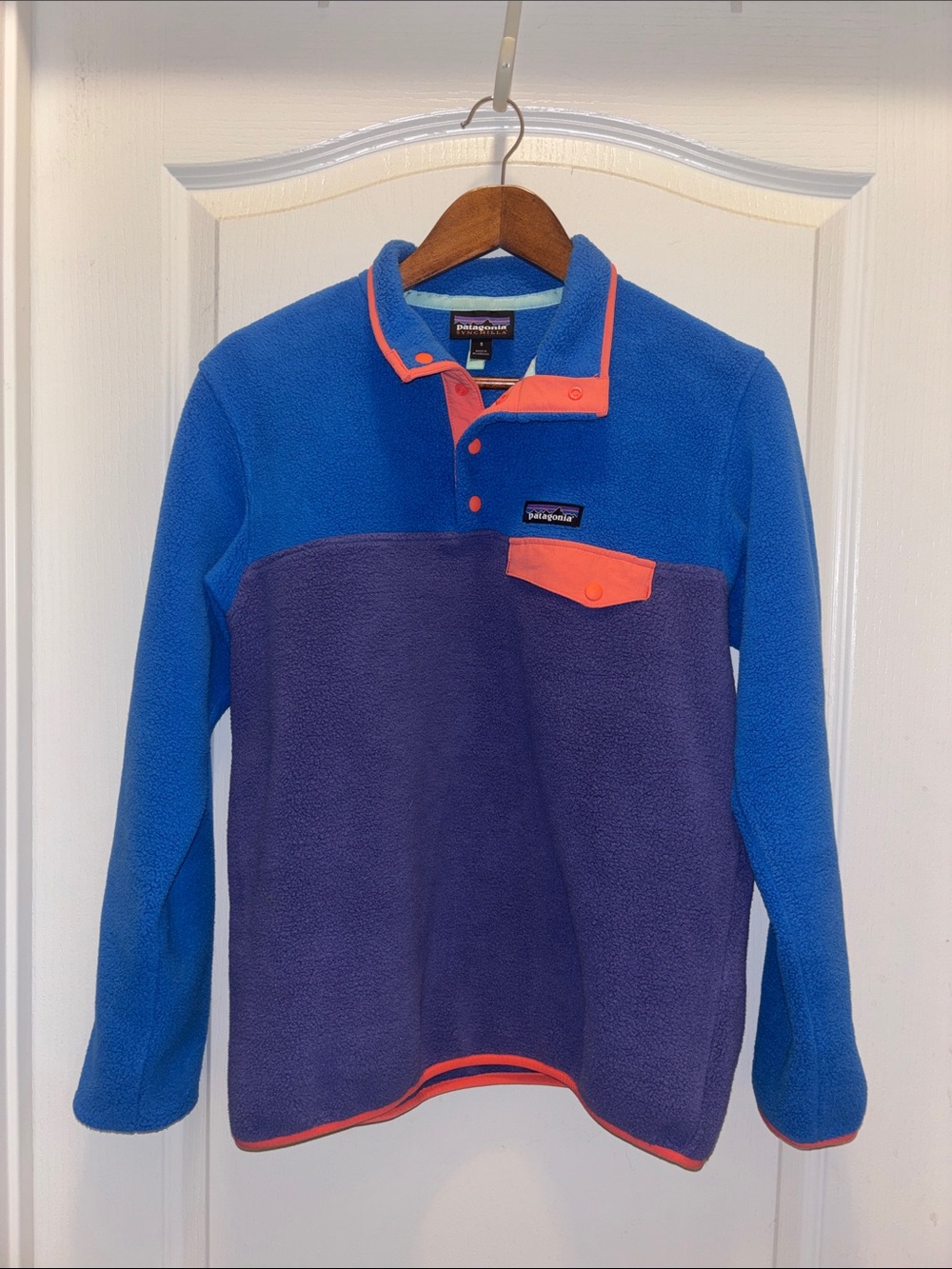 Patagonia Synchilla Snap-T Fleece Pullover Blue Purple Coral Women’s S #25455